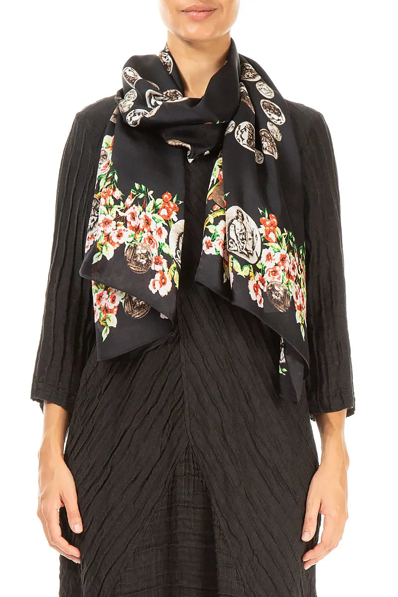 Vintage Coin Blossom Silk Scarf 1
