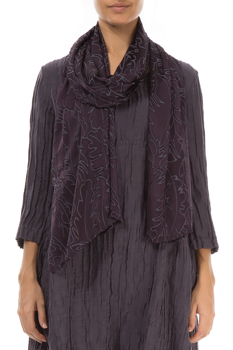 Vintage Violet Devoré Feather Silk Scarf 1