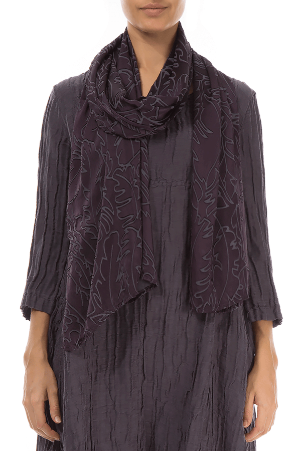 Vintage Violet Devoré Feather Silk Scarf 1