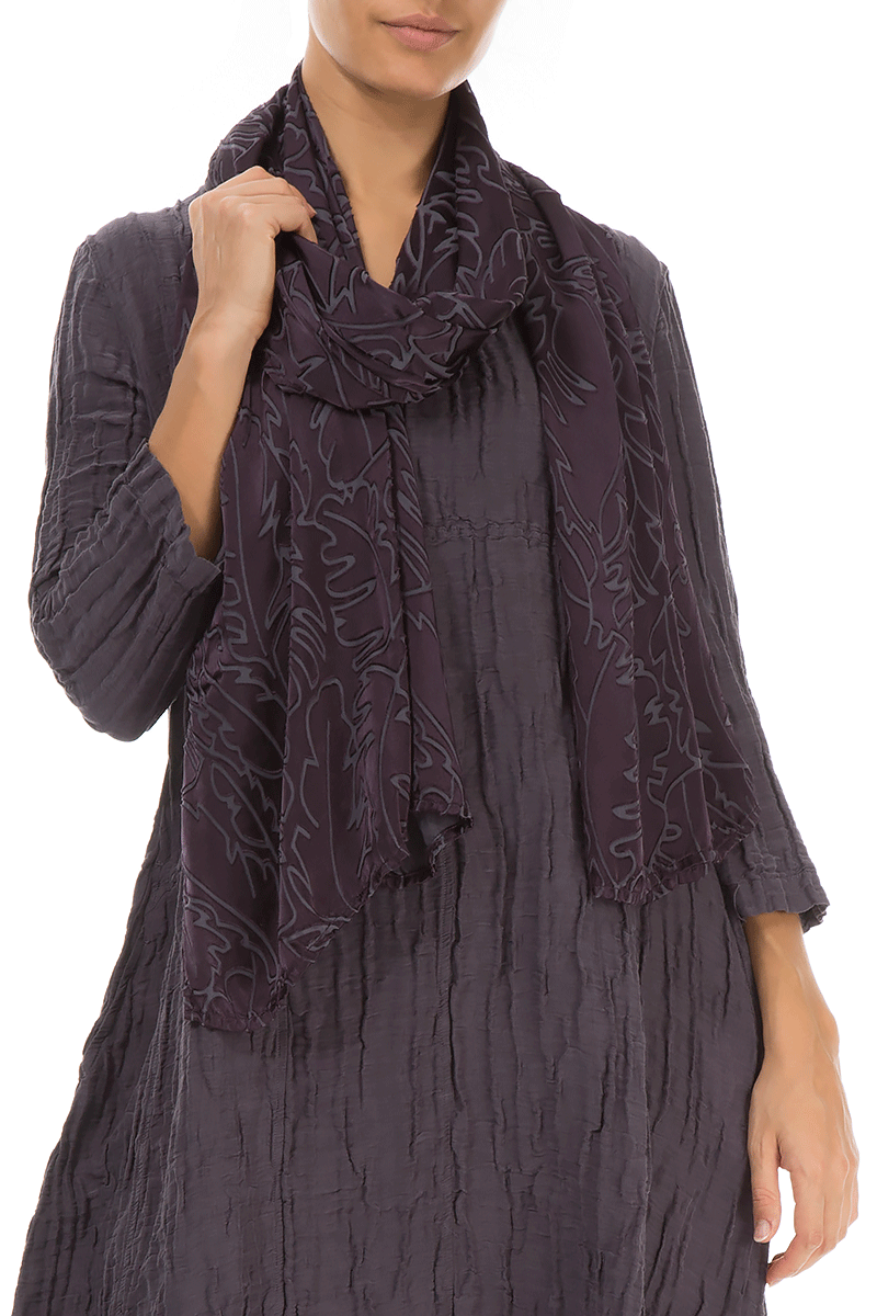 Vintage Violet Devoré Feather Silk Scarf 3