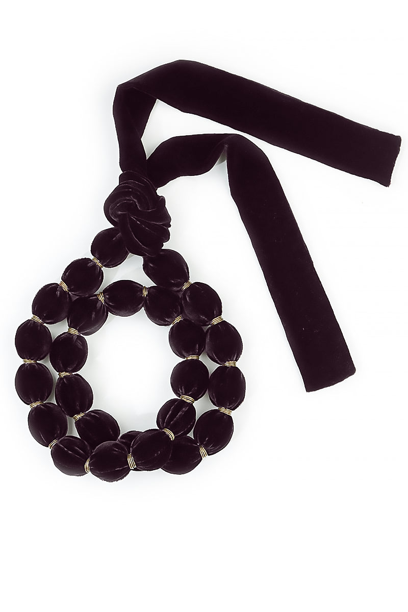 Vintage Violet Silk Velvet Bead Necklace 3