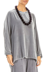 Vintage Violet Silk Velvet Bead Necklace 4