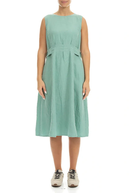 Waist Detail Sleeveless Mint Linen Dress
