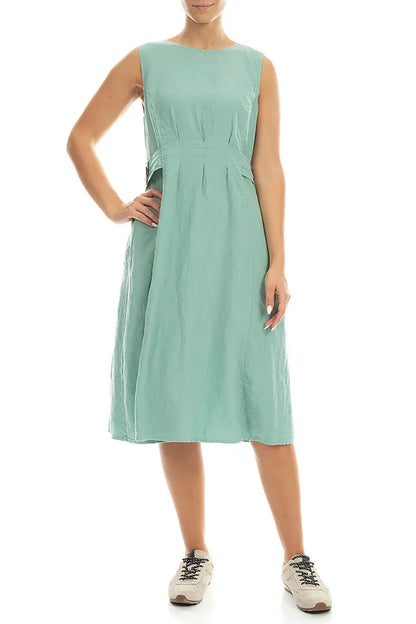 Waist Detail Sleeveless Mint Linen Dress