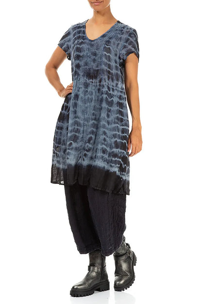 Washed Out Black Gauze Linen Tunic Dress 4