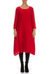 Cherry Red Waves Silk Linen Dress 1