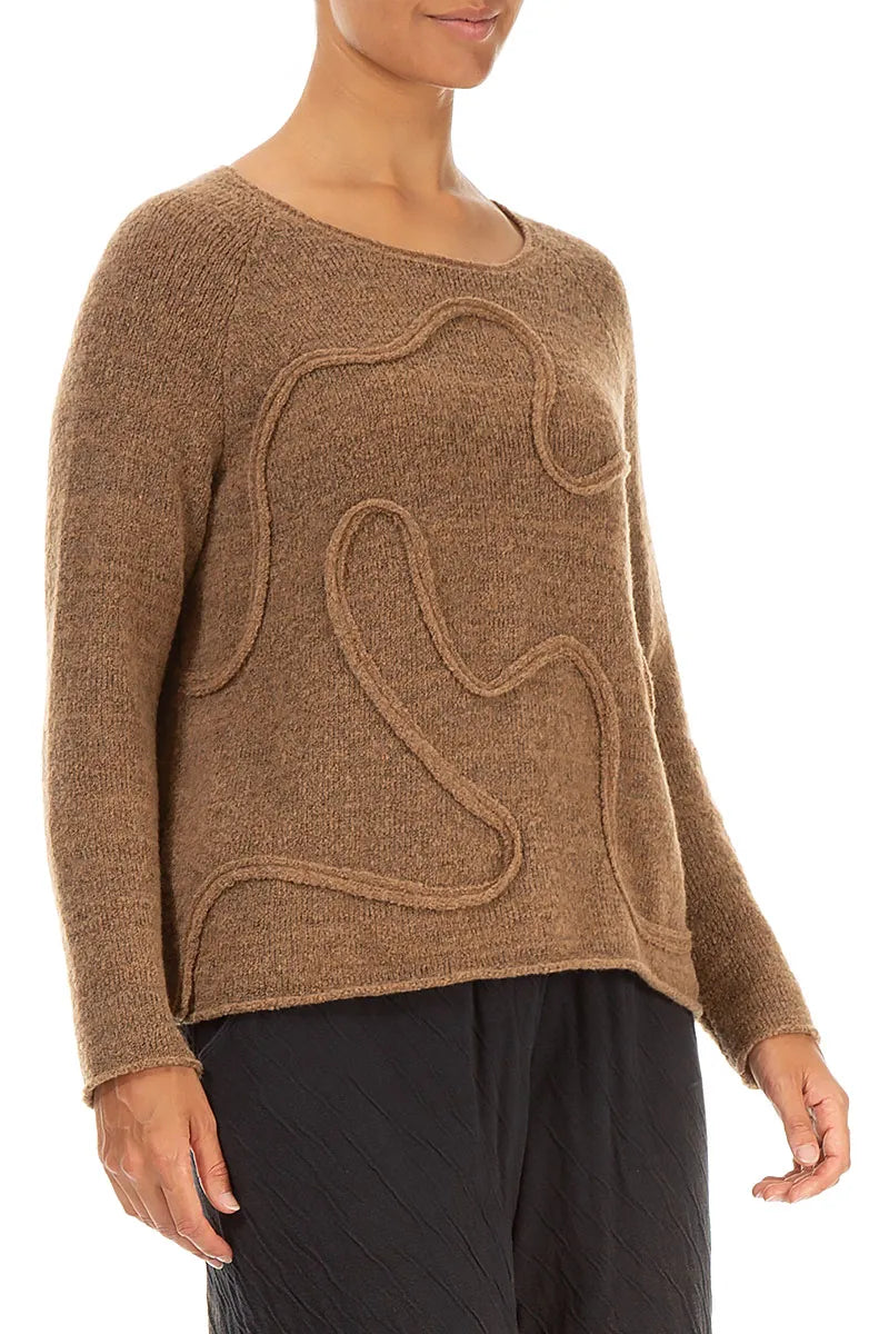 Wavy Seam Caramel Wool Sweater 3