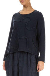 Wavy Seam Dark Navy Wool Sweater 3