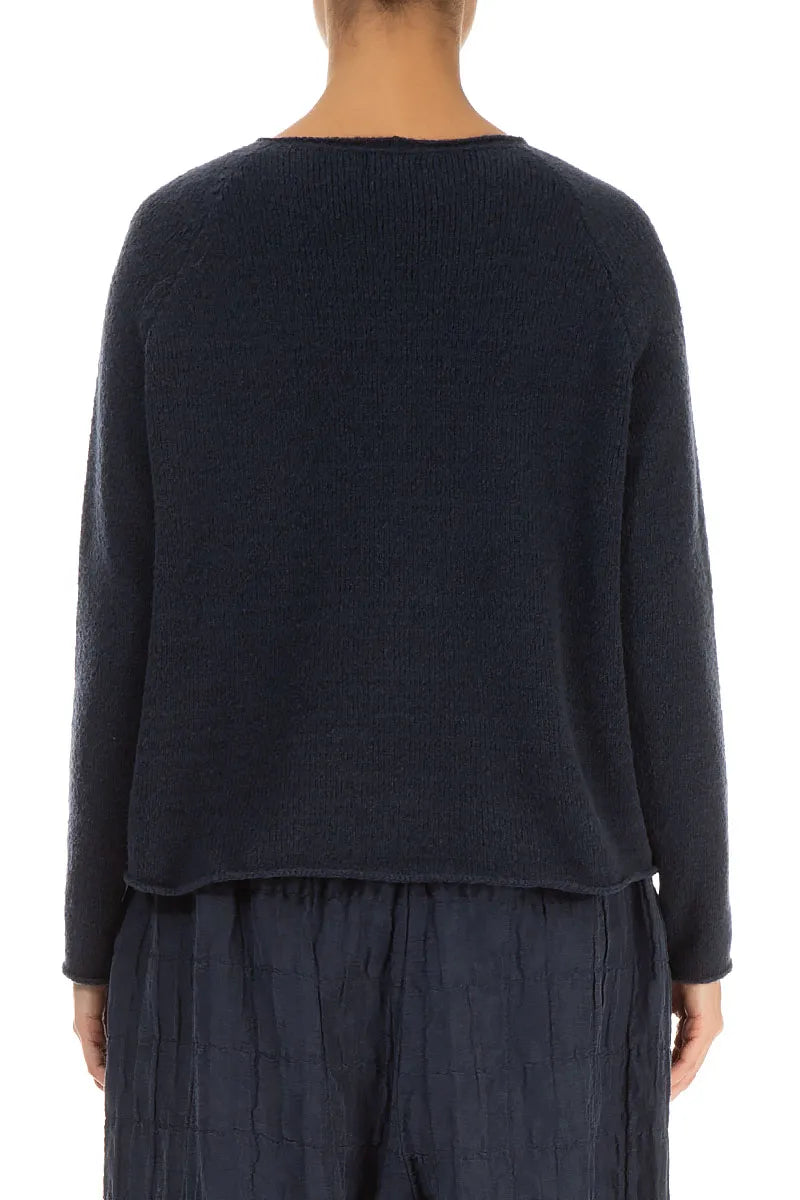 Wavy Seam Dark Navy Wool Sweater 2