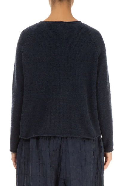 Wavy Seam Dark Navy Wool Sweater 2