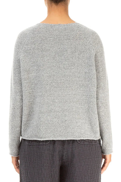Wavy Seam Light Grey Wool Sweater 2