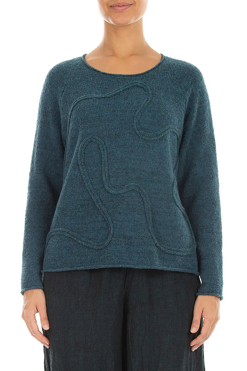 Wavy Seam Teal Wool Sweater