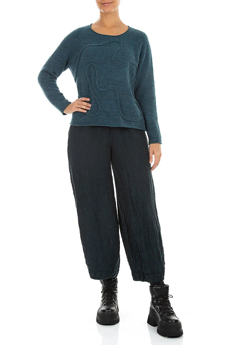Wavy Seam Teal Wool Sweater