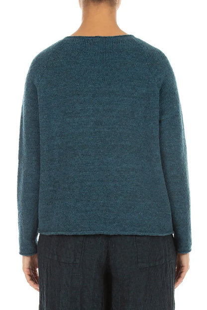 Wavy Seam Teal Wool Sweater