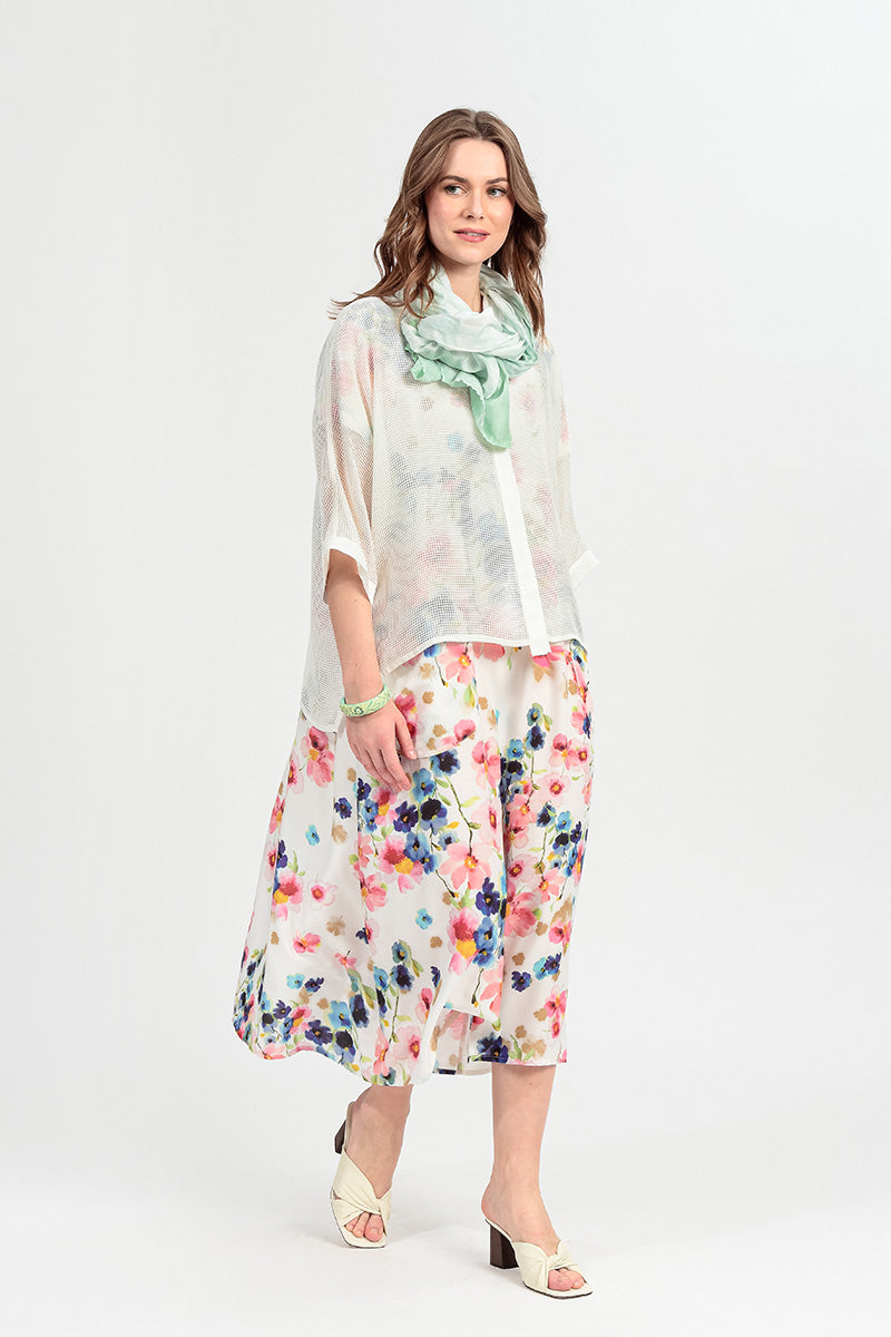 White Centre Placket Mesh Silk Jacket 1