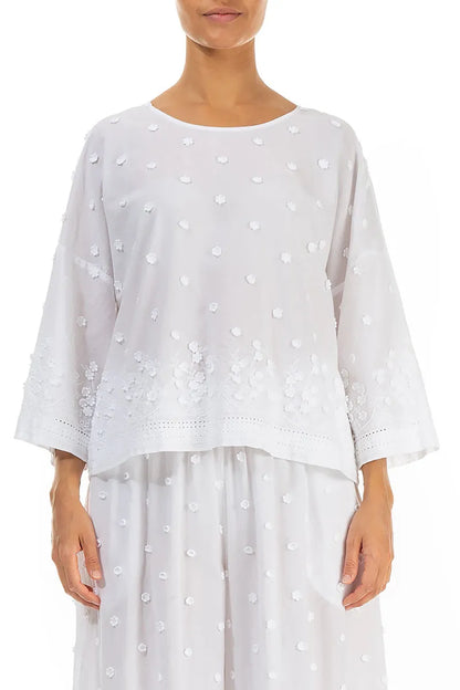 Chemisier en coton blanc brodé floral