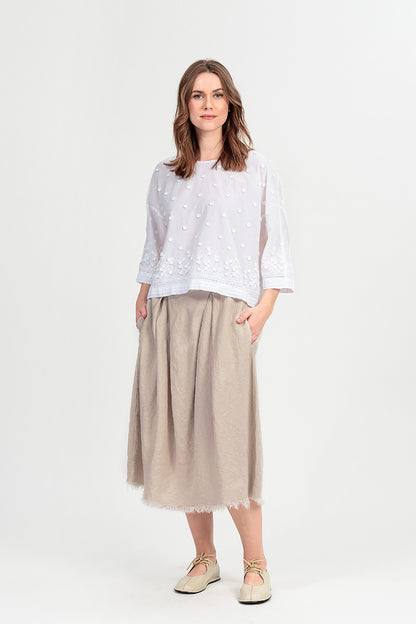 Chemisier en coton blanc brodé floral