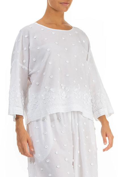 Chemisier en coton blanc brodé floral