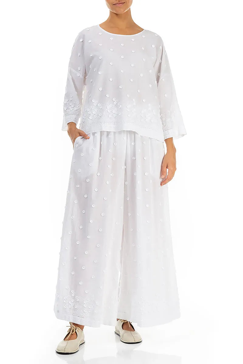 Chemisier en coton blanc brodé floral