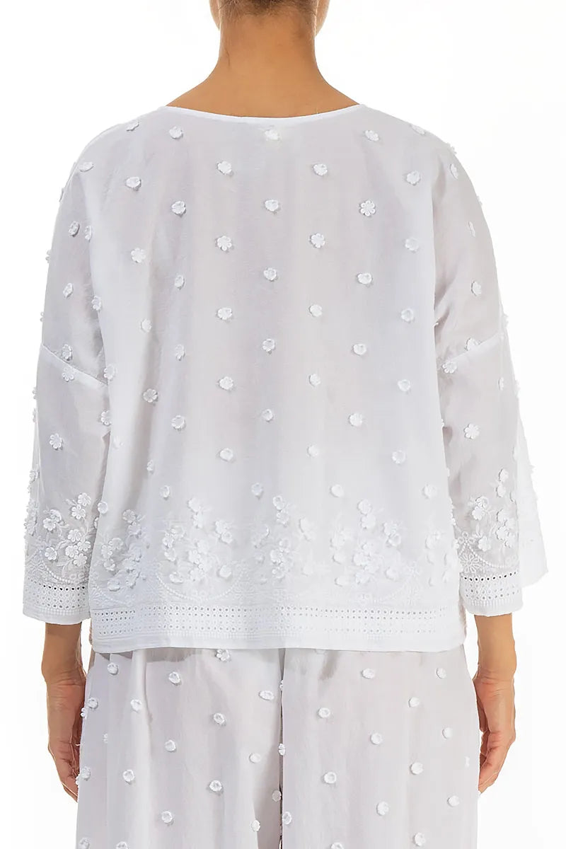 Chemisier en coton blanc brodé floral