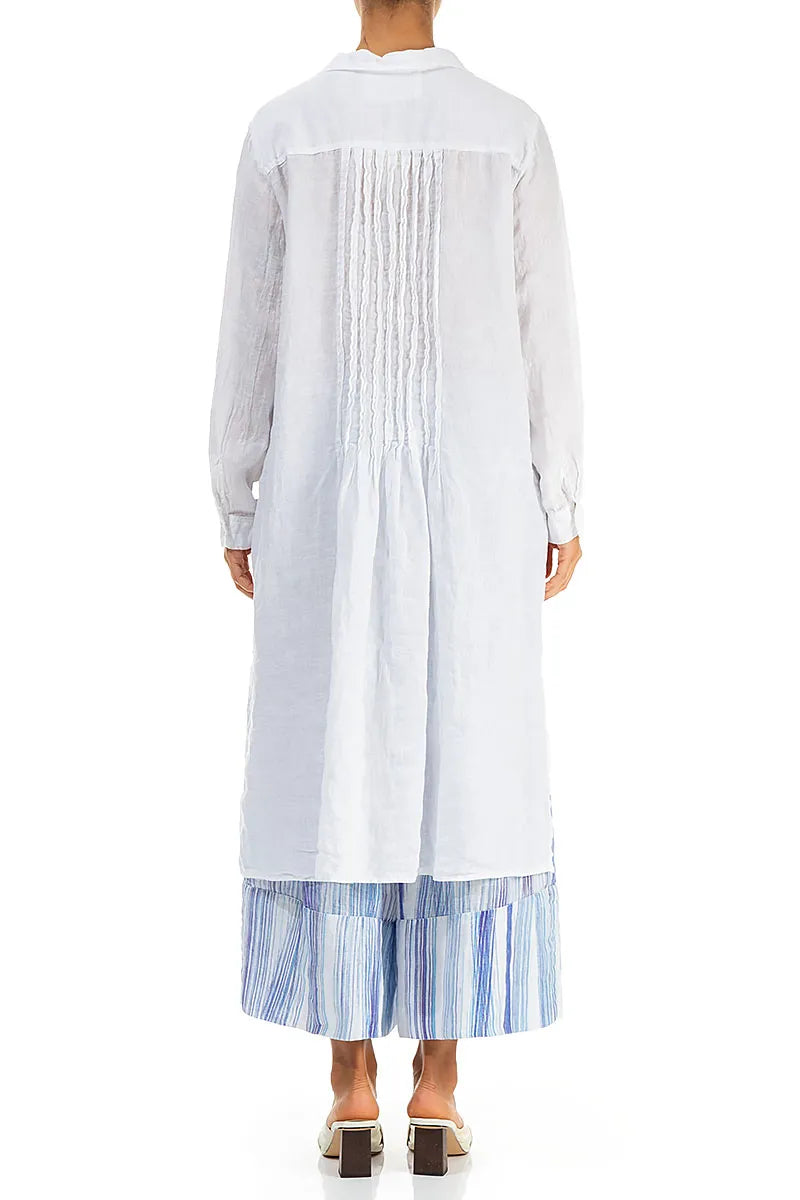 Robe chemise en lin blanc à plis nervurés