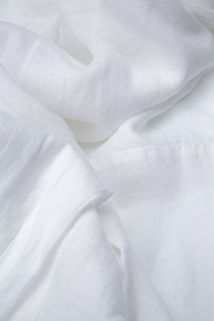 Robe chemise en lin blanc à plis nervurés
