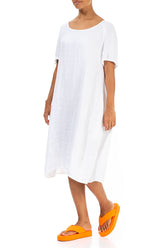 White Textured Linen Dress 3