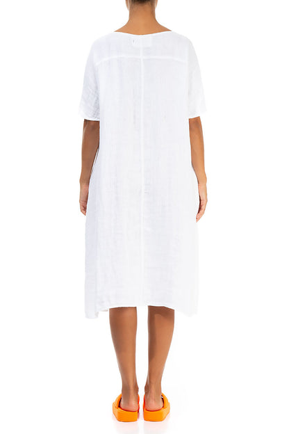 White Textured Linen Dress 2