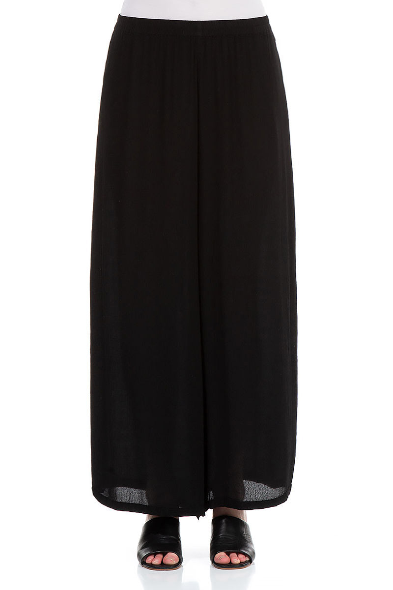 Wide Black Viscose Trousers