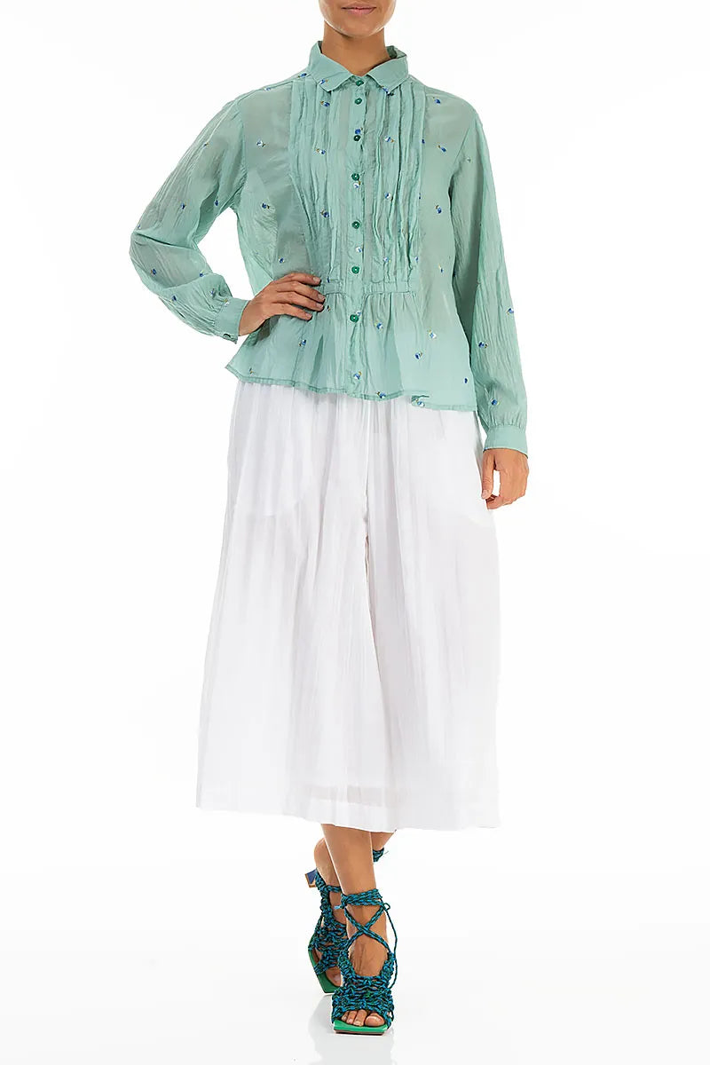 Wide-Leg White Crumpled Cotton Culottes 5