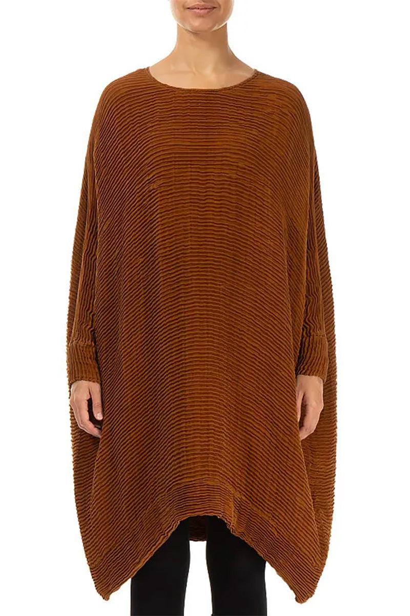 Wide Aged Copper Plissé Silk Kaftan Dress 2