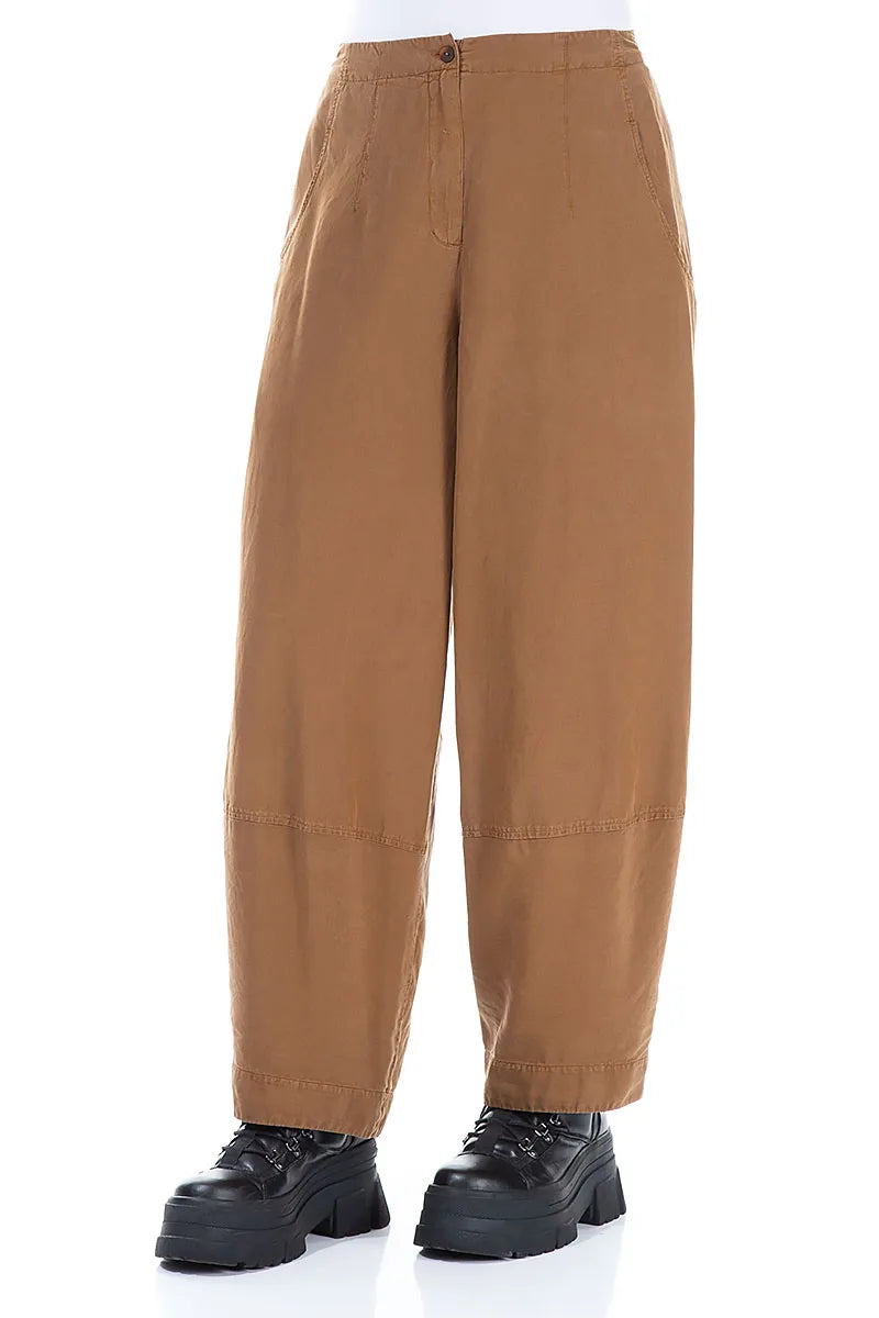 Wide Aged Copper Silk Linen Trousers 3