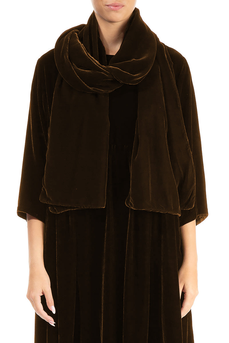 Wide Aged Copper Silk Velvet Scarf