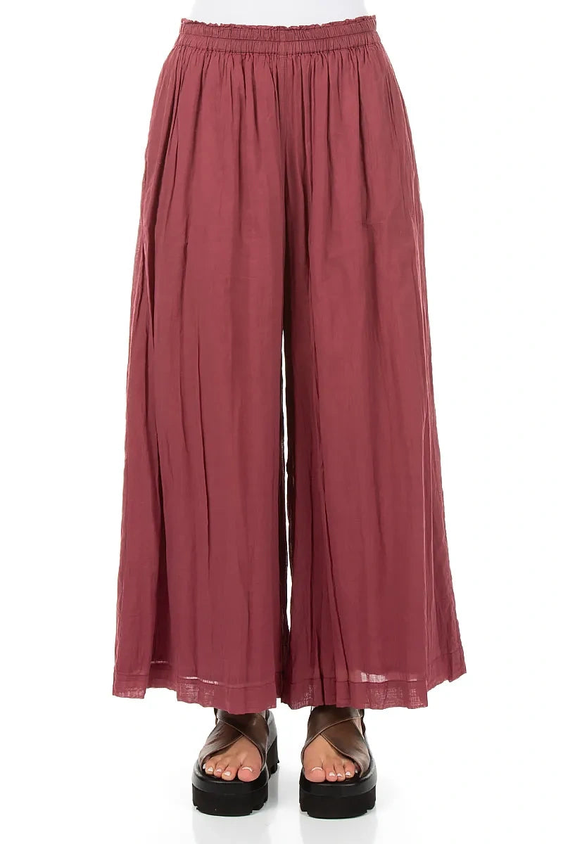 Wide Antique Ruby Crumpled Cotton Trousers 1