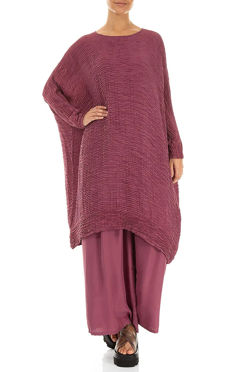 Wide Antique Ruby Plissé Silk Kaftan Dress