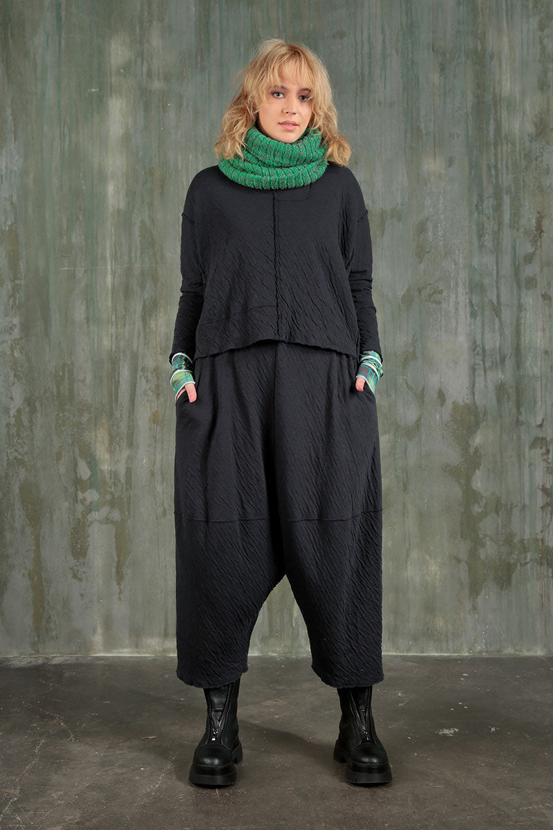 Wide Baggy Black Grey Wavy Cotton Trousers 5