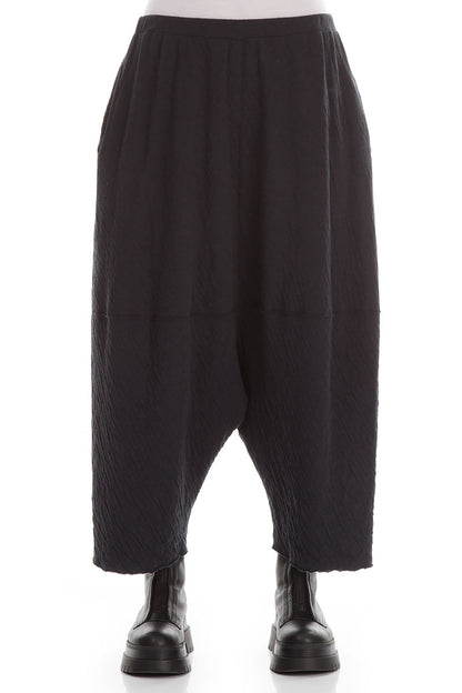Wide Baggy Black Grey Wavy Cotton Trousers 1