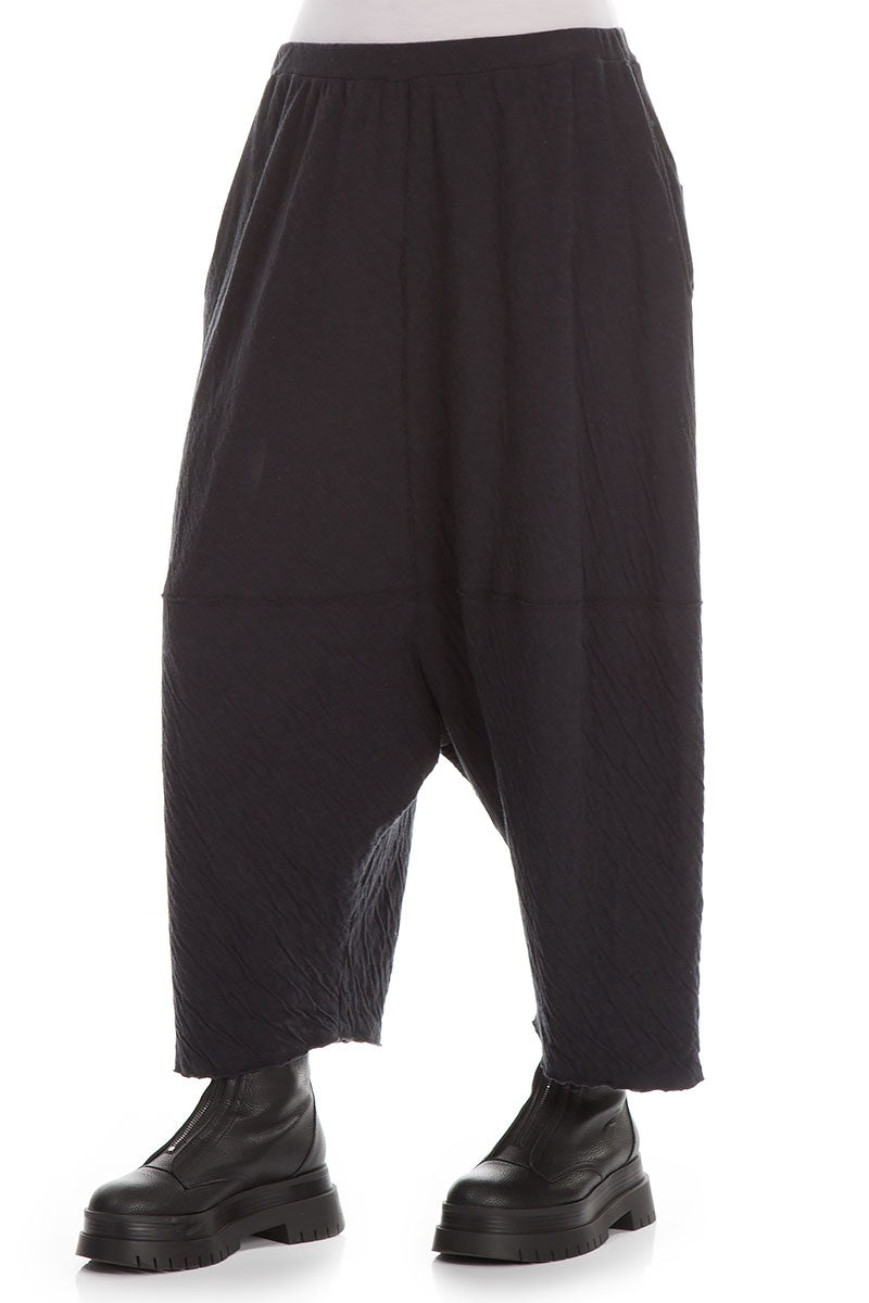 Wide Baggy Black Grey Wavy Cotton Trousers 3