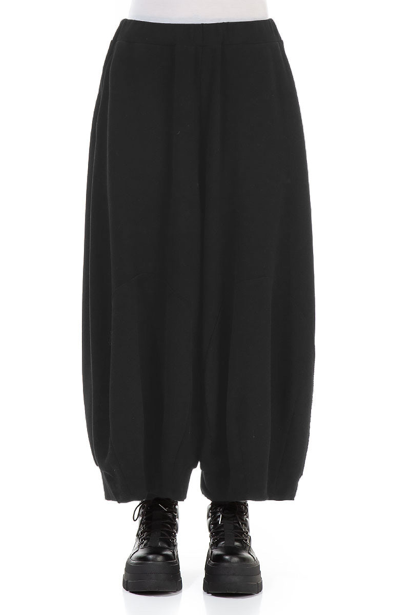 Wide Black Cotton Jersey Trousers