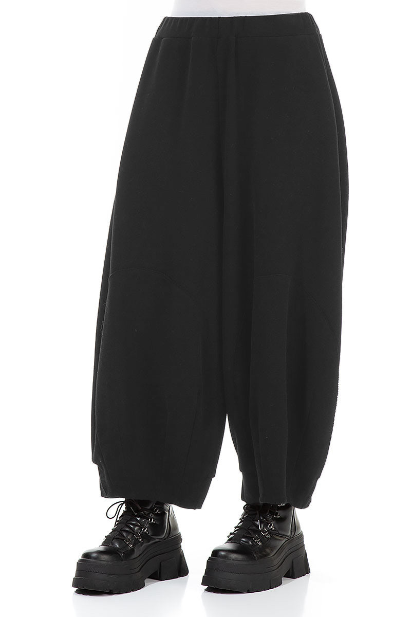 Wide Black Cotton Jersey Trousers