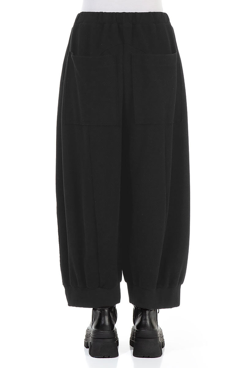 Wide Black Cotton Jersey Trousers