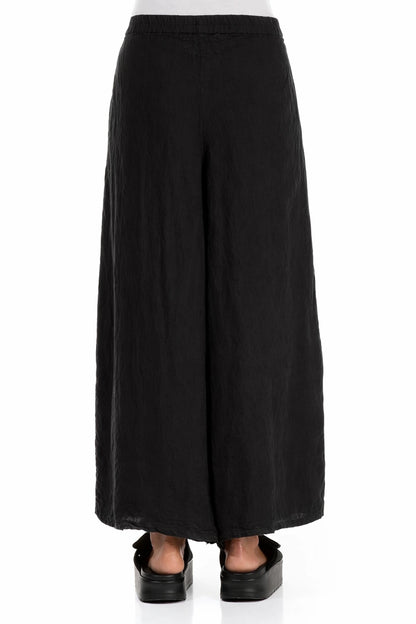 Wide Black Linen Trousers 2