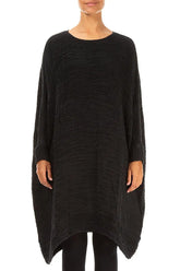Wide Black Plissé Silk Kaftan Dress 1