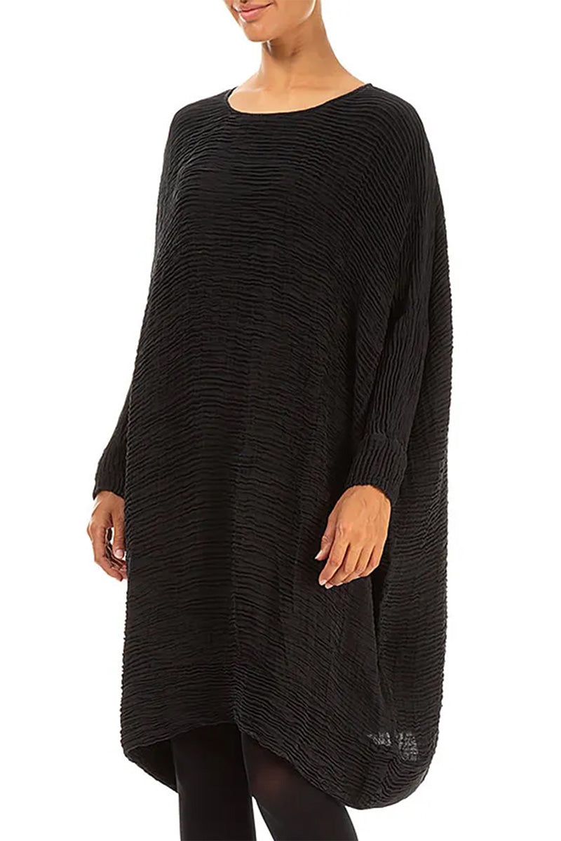 Wide Black Plissé Silk Kaftan Dress 3