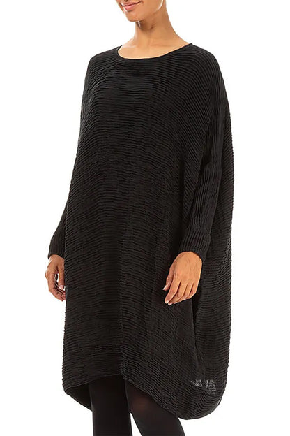 Wide Black Plissé Silk Kaftan Dress 3