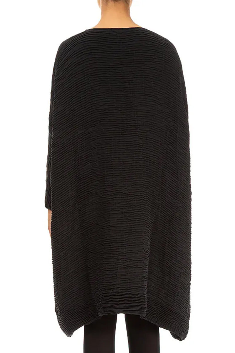 Wide Black Plissé Silk Kaftan Dress 2