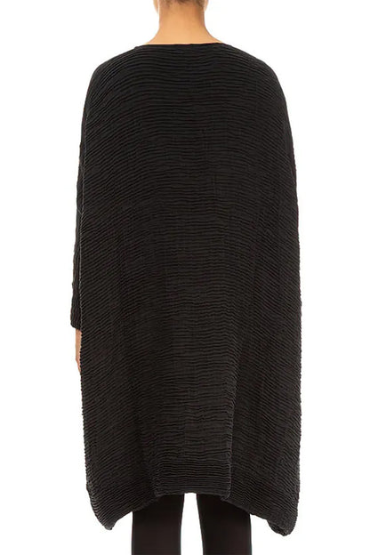 Wide Black Plissé Silk Kaftan Dress 2