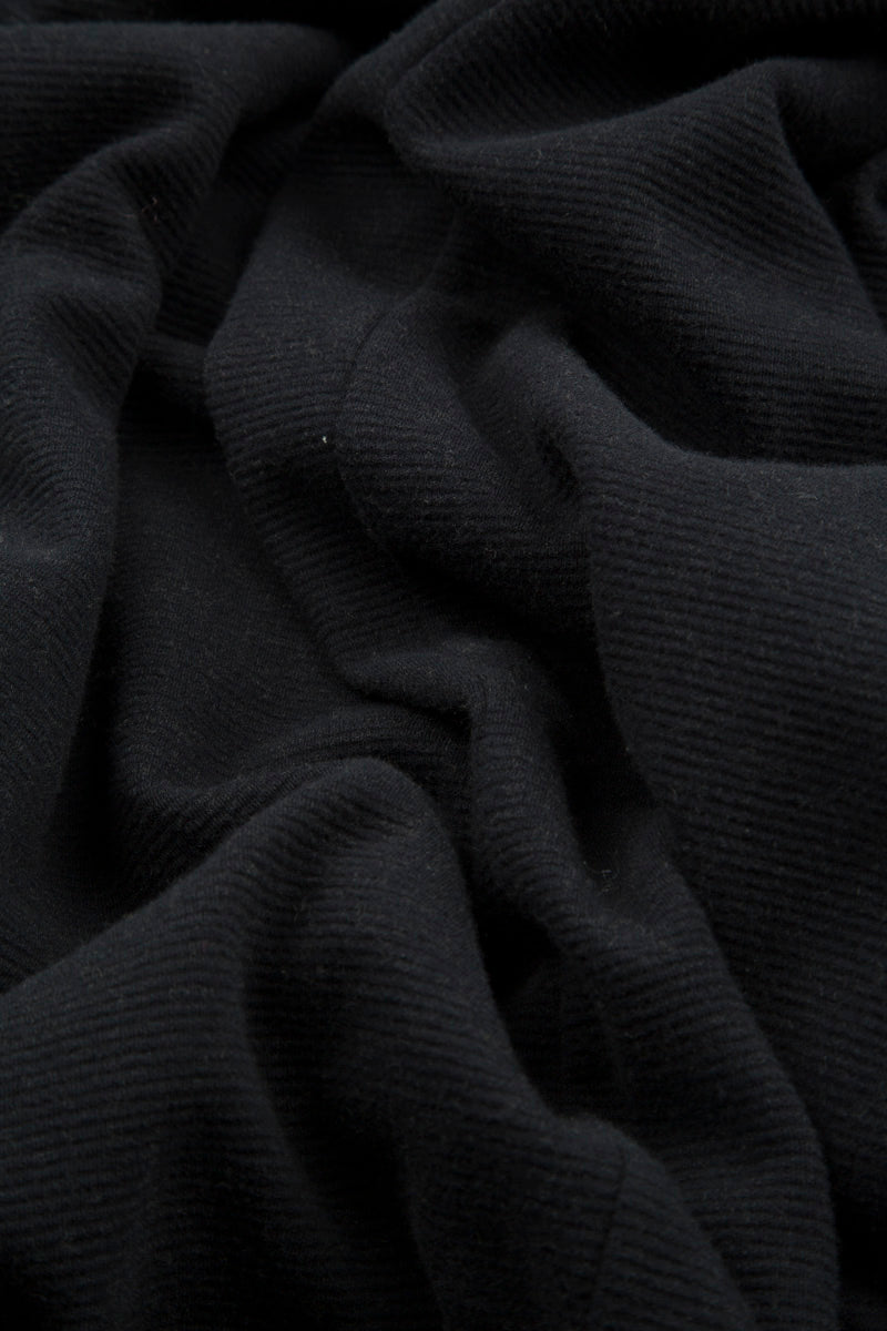 Wide Black Rib Cotton Wool Dress