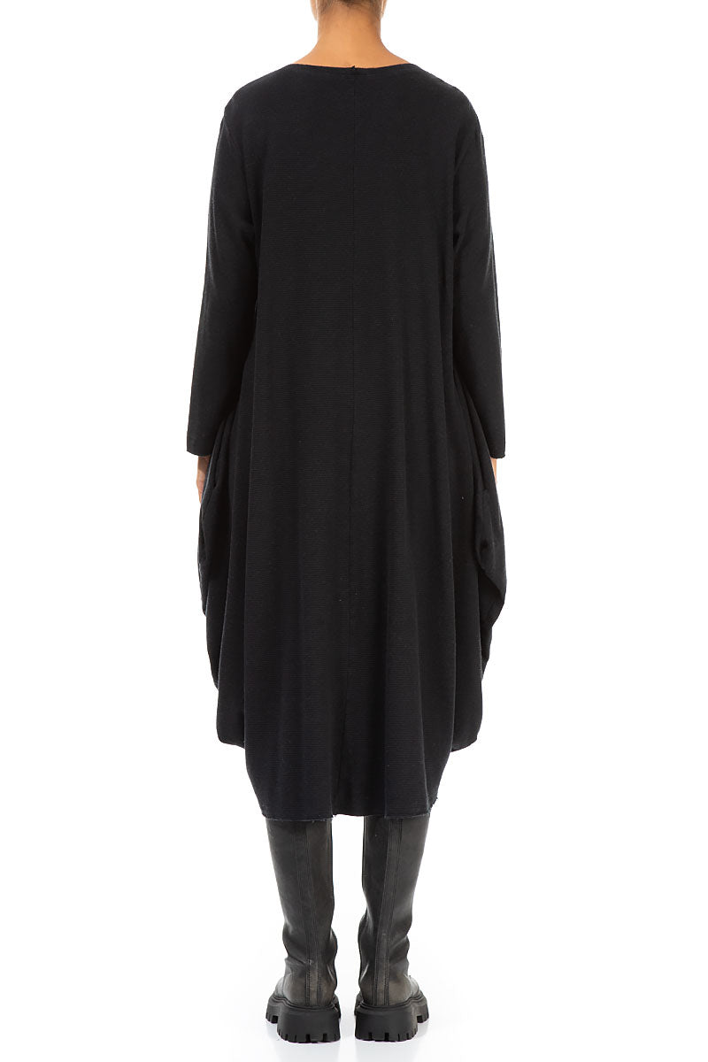 Wide Black Rib Cotton Wool Dress