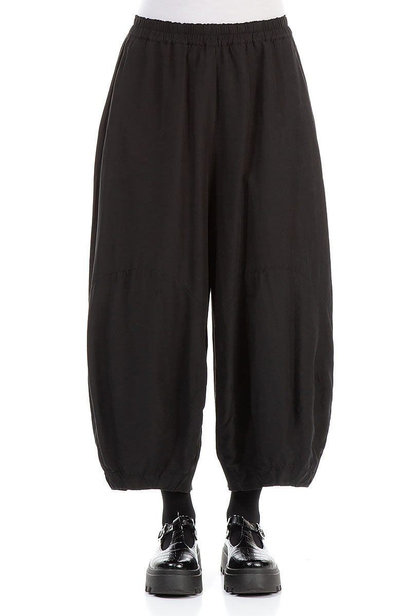 Wide Black Silk Cotton Trousers